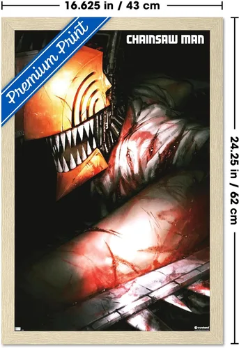 Vista 3 de Trends International Chainsaw Man - Póster de pared con texto en inglés "Chainsaw Man", 22.4 pulgadas de largo x 14.7 pulgadas de ancho, versión