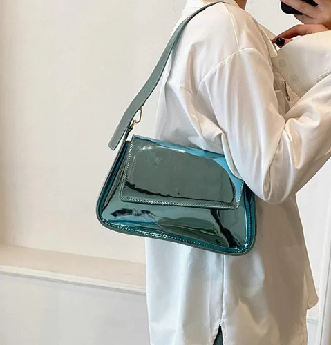 Vista 3 de Bolso Hobo para mujer, bolso de hombro de piel sintética, bolso brillante para axilas, bolso con asa superior, bolsos pequeños