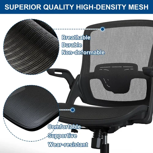 Vista 6 de Silla de oficina de malla ergonómica giratoria para el hogar, cómoda silla de computadora moderna negra con soporte lumbar ajustable, cómoda silla
