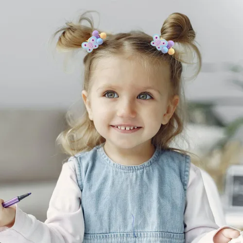 Vista 3 de 20 ligas elásticas para el pelo de bebé, encantadores conejos/mariposas/flores, coleteros para el cabello con tres bolas para coleta para accesorios