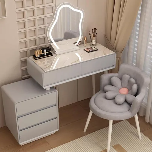 Vista 15 de Tocador con espejo con luces, mesa de tocador con cajones, mesa de maquillaje blanca, 3 modos de iluminación de brillo ajustable, para dormitorio