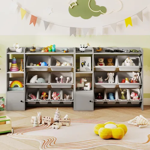 Vista 9 de Costzon Organizador de almacenamiento de juguetes para niños con 8 contenedores, estantería de madera para niños pequeños con estantes abiertos