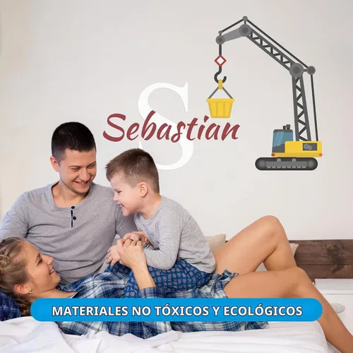 Vista 6 de Calcomanía de pared personalizada de grúa de construcción para niños pequeños, calcomanías de nombre personalizadas para paredes, decoración