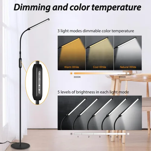 Vista 3 de EBEST Lámpara de pie LED para extensiones de pestañas, lámparas de pie para oficina, lámpara de pestañas de tatuaje, lámpara de lectura para Negro