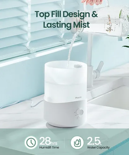 Vista 2 de Humidificadores Pharata para Recámara Habitación Grande, Humidificador de Niebla Fría de 2.5L con Difusor de Aceite Esencial, Humidificador