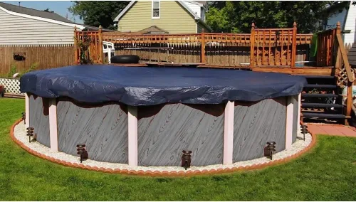 Vista 4 de Cubierta de piscina de invierno de lujo para piscinas redondas de 12 pies sobre el suelo Azul/Negro Fácil de instalar, protección UV y duradera
