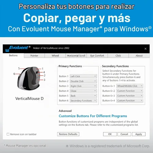 Vista 6 de Evoluent – Inventor del ratón vertical – VM4S Ratón vertical ergonómico mano derecha Pequeño USB con cable, esculpido para mayor comodidad, reduce
