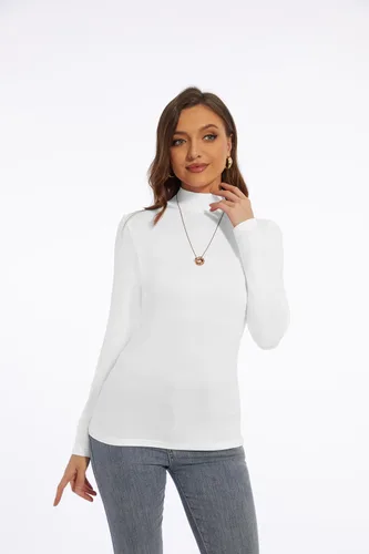 Vista 12 de Zephyrine Camisa ligera de manga larga para mujer, cuello alto, ligera, ajustada, capa base
