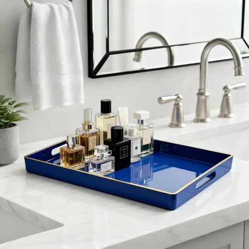 Vista 7 de Bandeja Decorativa, Bandeja Rectangular de Plástico con Asas, Moderna Bandeja de Tocador y Bandeja para Servir para Baño, Cocina, Otomana y Mesa