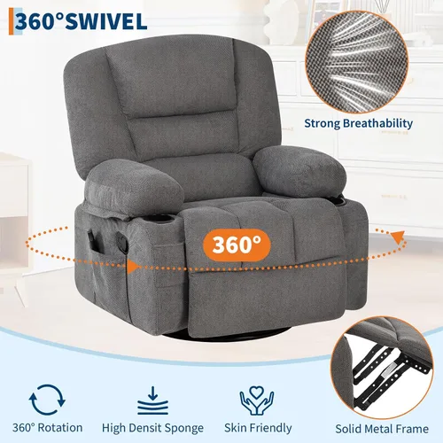 Vista 6 de Silla reclinable mecedora, silla mecedora giratoria para adultos Gris