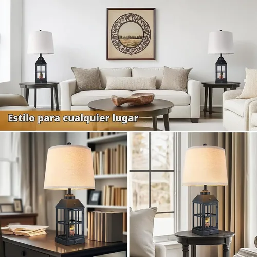 Vista 7 de Lámparas de mesa estilo granja de 25" para sala de estar, juego de 2 lámparas negras con puerto USB y luz nocturna, lámpara de mesa rústica