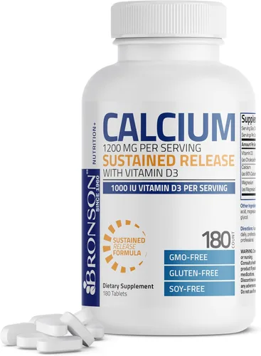 Vista 8 de Bronson Calcio 1200 mg por porción liberación sostenida con vitamina D3 1000 UI de vitamina D3 por porción sin OMG, 90 tabletas