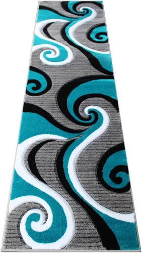 Vista 16 de Masada Sophia Collection Tapete de Bienvenida Tallado a Mano Moderno Contemporáneo Turquesa Blanco Gris Negro, Tapete de Puerta, Alfombra de Baño