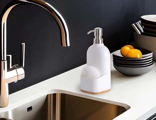 Vista 7 de Clasin Home Dispensador de jabón de cocina con soporte para esponja, dispensador de jabón acrílico recargable de 17 onzas para fregadero de cocina