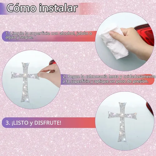 Vista 4 de 6 Piezas Calcomanías de Cruz Brillante Plateadas para Auto Impermeables Pegatinas de Diamantes de Imitación con Respaldo Autoadhesivo
