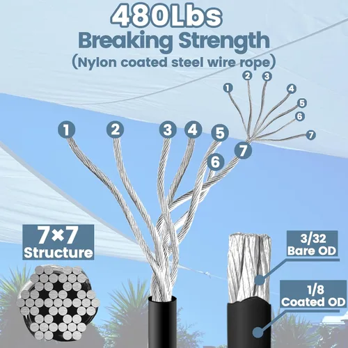 Vista 2 de Kit de accesorios para vela, alambre de cable de acero inoxidable 304 con revestimiento de nailon, 4 piezas de accesorios de vela de 10 pies