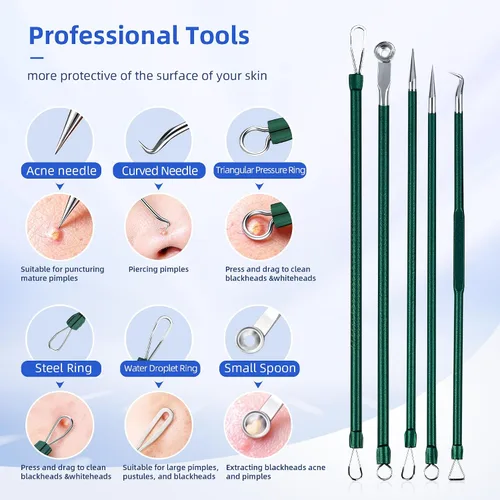 Vista 5 de Kit de herramientas para reventar espinillas, kit de 7 piezas de extractor de espinillas con caja para eliminar rápida y fácilmente espinillas