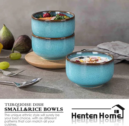 Vista 4 de Henten Home Juego de 4 cuencos de cerámica para ensalada de 15 onzas, cuencos de arroz de porcelana para cocina, cuencos de sopa para servir esmalte
