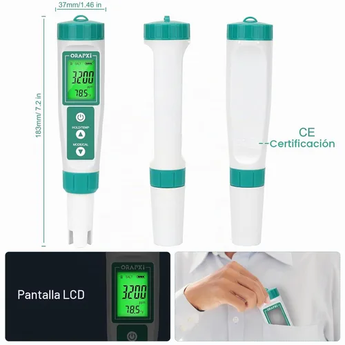Vista 6 de Probador de agua salada para piscina profesional Medidor de salinidad para piscina y spa de cloruro de sodio Rango 0-9000ppm