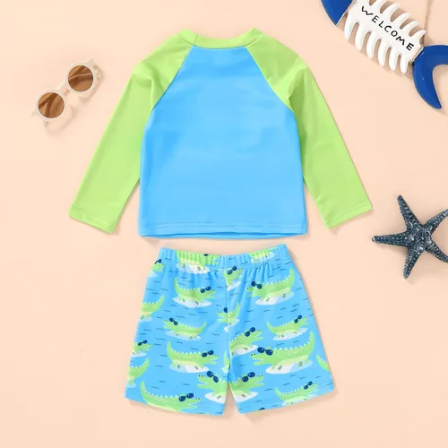 Vista 2 de Happy Town Trajes de baño para niños pequeños, conjuntos de camiseta de natación de manga larga, trajes de baño, trajes de baño de verano