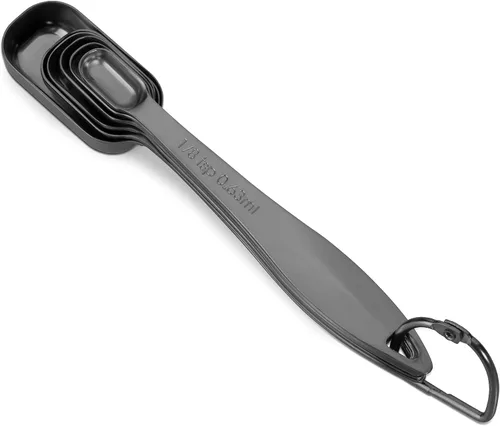 Vista 4 de Juego de 6 cucharas medidoras de acero inoxidable 18/8 precisas, resistente con buen mango, con conector de anillo, color gris oscuro