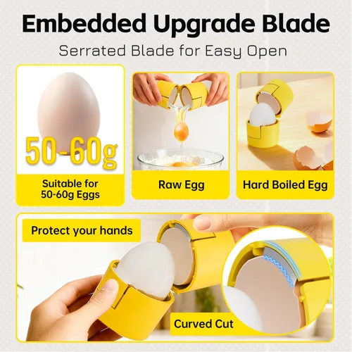 Vista 2 de Innovador abridor de cáscaras de huevo 2 en 1, galleta peladora de huevos duros con perforador, lindo separador de huevos para huevos crudos