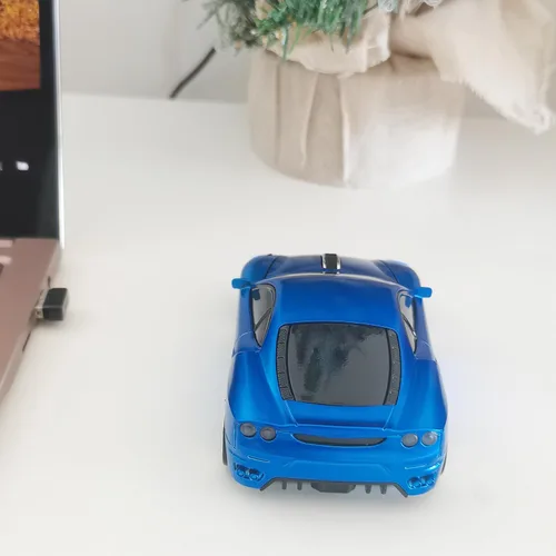 Vista 6 de Ratón inalámbrico para coche, ratón deportivo en forma de auto para computadora, laptop, PC, Mac con luz LED (azul)