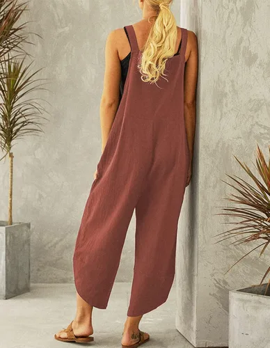 Vista 3 de COWOKA Overol casual ajustable de algodón con pechera para mujer, con bolsillos