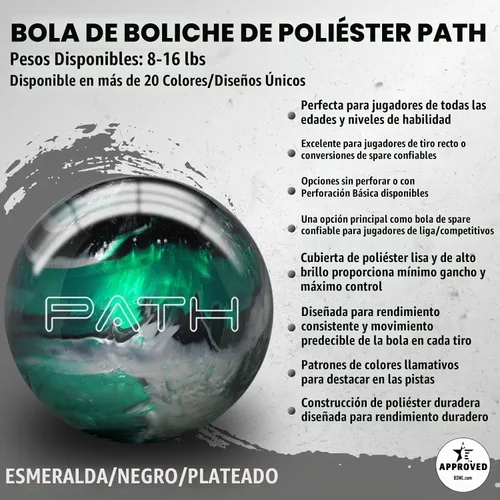 Vista 3 de Bola de boliche Pyramid Path de poliéster - Personalizable con opciones básicas de perforación - Ideal para lanzamientos de repuesto y principiantes