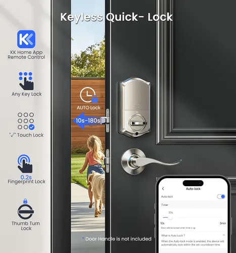 Vista 9 de Veise VE017G - Cerradura de puerta de entrada sin llave Wi-Fi, control remoto de aplicación y control de voz, cerraduras inteligentes de huellas