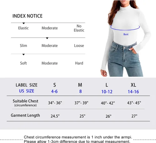 Vista 3 de Zengjo Camiseta elástica de manga larga con cuello alto falso para mujer