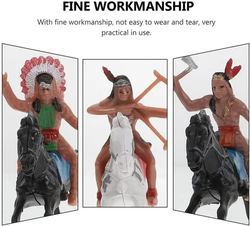 Vista 9 de NUOBESTY Figuras de modelo indio, equitación de plástico indios, figuras de nativos americanos, 8 piezas