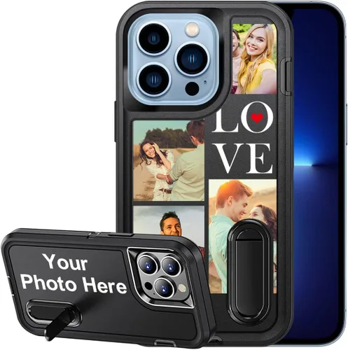 Vista 36 de Funda personalizada para iPhone 13, soporte incorporado/función atril, protección resistente a los arañazos, cubierta de fotos personalizada