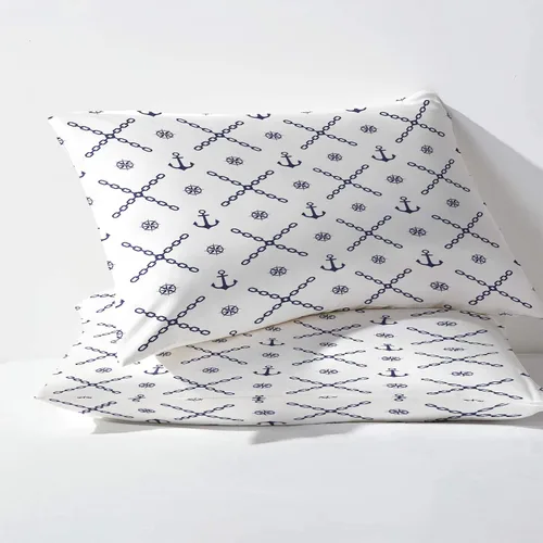 Vista 3 de NOGAWA Anchor Sheets - Juego de sábanas y fundas de almohada de tamaño individual, color blanco náutico, sábanas y fundas de almohada estampadas