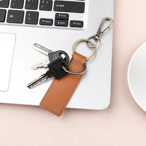 Vista 7 de Abeillo 2PCS Leather Keychain, Car Key Chain, Key Fob Keychain for Men Women