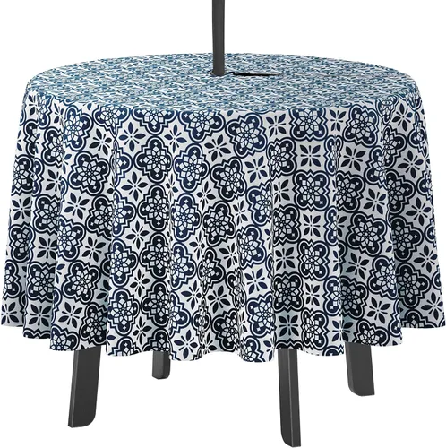 Vista 37 de Mantel redondo para interior/exterior de 58 pulgadas, mantel redondo impermeable para patio, manteles para mesa circular de primavera/verano