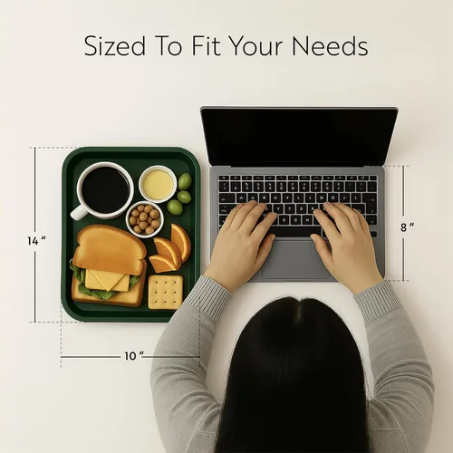 Vista 2 de Restaurantware Bandejas de comida rápida, paquete de 10 bandejas de plástico para cafetería, de 10 x 14 pulgadas, rectangulares verdes, aptas