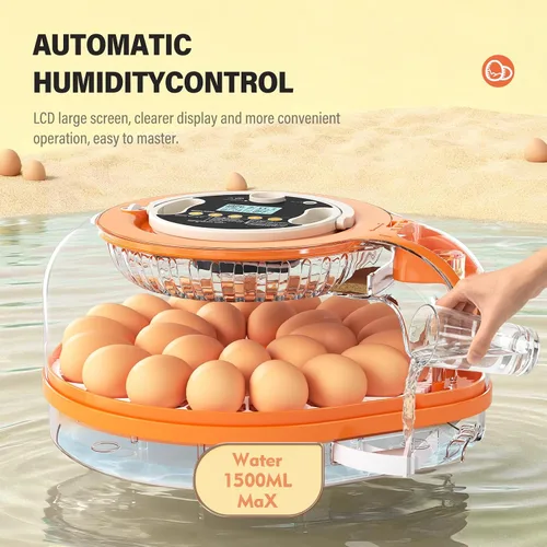 Vista 3 de Incubadora de 26 huevos para incubar huevos, giro automático, control de naranja blanco