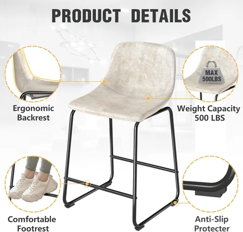 Vista 6 de TAVR Furniture Leathaire - Juego de 2 taburetes de tela con altura de mostrador, sillas de isla sin brazos, con capacidad para hasta 500 libras