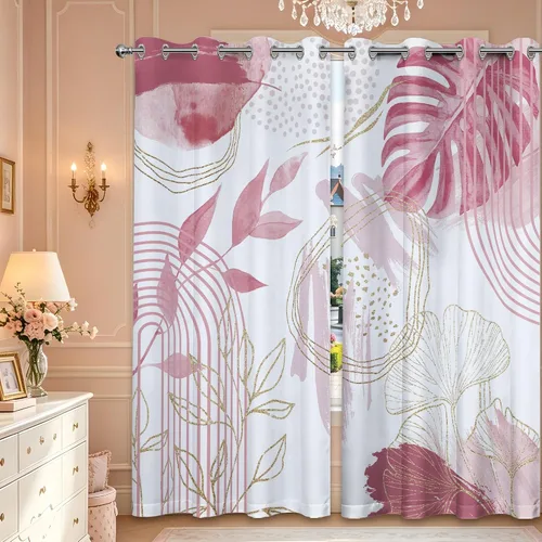 Vista 43 de Cortinas opacas negras y doradas, cortinas modernas de mediados de siglo para dormitorio, sala de estar, 63 pulgadas de largo, juego de 2 paneles