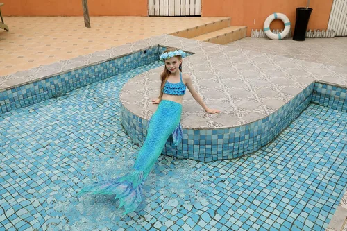 Vista 7 de DNFUN Traje de sirena para niñas con monoaleta