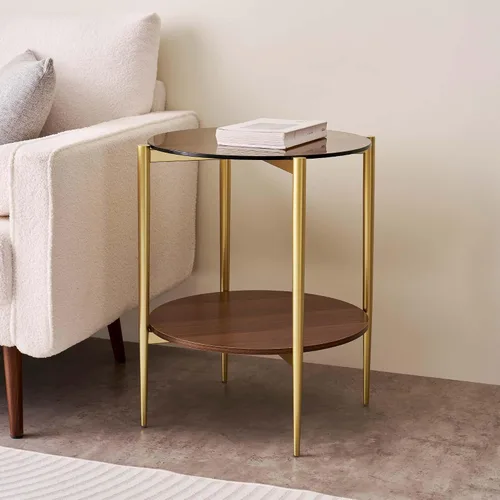Vista 8 de LumFurn Mesa auxiliar redonda de cristal, mesa de sofá de diseño moderno de mediados de siglo para sala de estar, 18 pulgadas de diámetro x 23