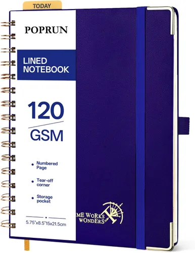 Vista 25 de POPRUN Cuaderno A5 con espiral, 120GSM, tapa dura, color negro