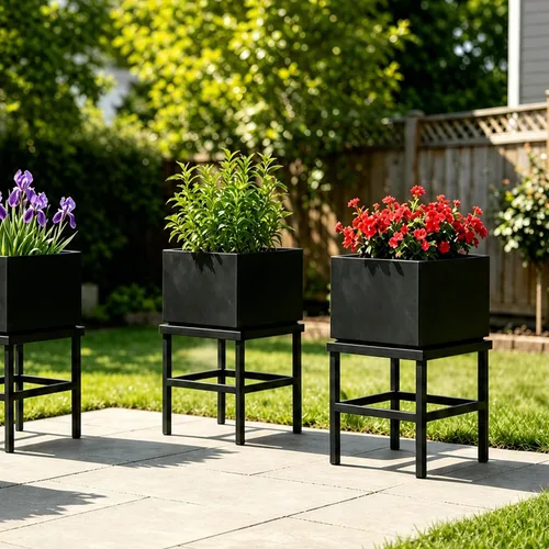 Vista 3 de Soporte para plantas para interiores y exteriores, soporte de metal para plantas de 13 pulgadas, soportes de pedestal en T de hierro forjado