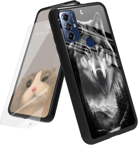 Vista 8 de Funda para Motorola Moto G Play 4G 2024 con protector de pantalla, parte trasera de vidrio templado + funda de silicona suave TPU absorción