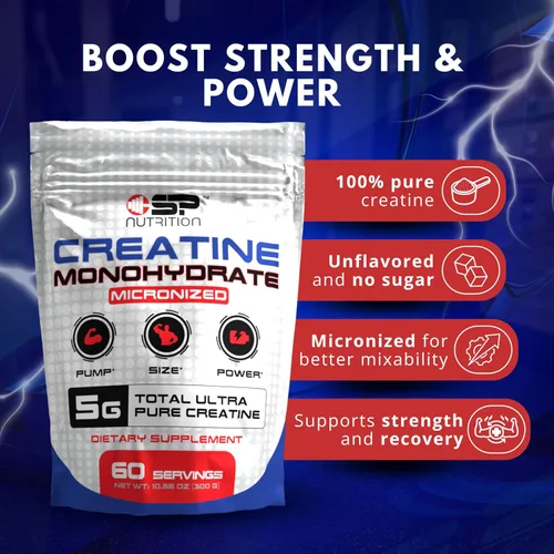 Vista 3 de Creatina de SP Nutrition - Monohidrato de creatina 100% pura Fuerza muscular, potencia y recuperación Fórmula de rendimiento antes y después