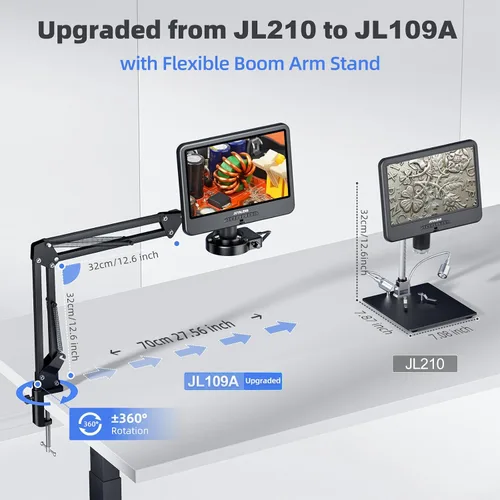 Vista 2 de JL109A 10,1" microscopio digital con pantalla, soporte de brazo flexible