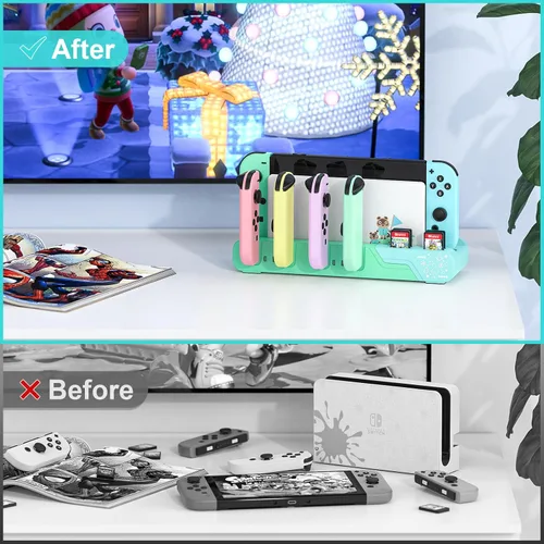 Vista 8 de Switch Controller Charging Dock - Animal Crossing & Switch OLED Model Joycons, Charges up to 6 Joycons with Game Card Storage Stand