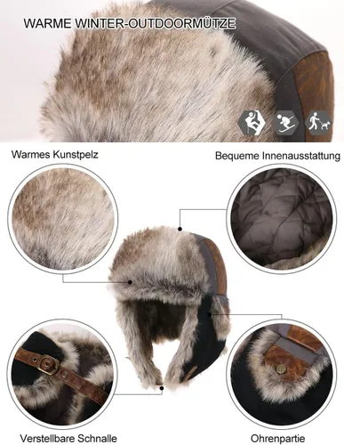 Vista 17 de Comhats Gran XL Trapper Trooper Caza Cálido Oído Solapa Rusia Ushanka Invierno Esquí Clima Frío Bombardero Sombreros para Hombres