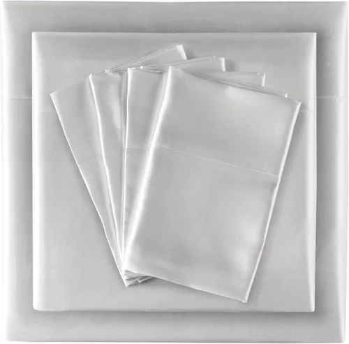Vista 286 de Madison Park Essentials - Juego de sábanas de satén de lujo y sedoso con brillo natural, bolsillo elástico de 14 pulgadas para colchones de hasta 16